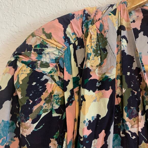 IRO Bloomy Multicolor Abstract Long Sleeve Wrap Mini Dress - Picture 6 of 11